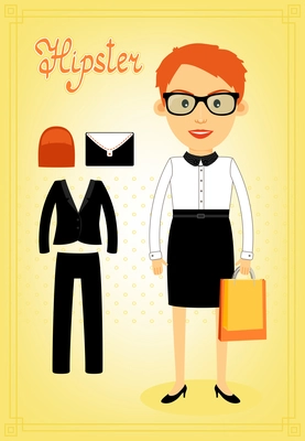 Hipster character elements for business woman with customizable face look and accessory vector illustration