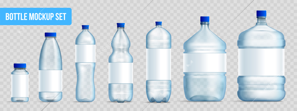 Big and small empty plastic bottle mockup for water or liquids realistic set on transparent background isolated vector illustration