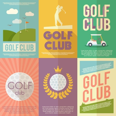 Golf club competition tournament mini poster flat set isolated vector illustration