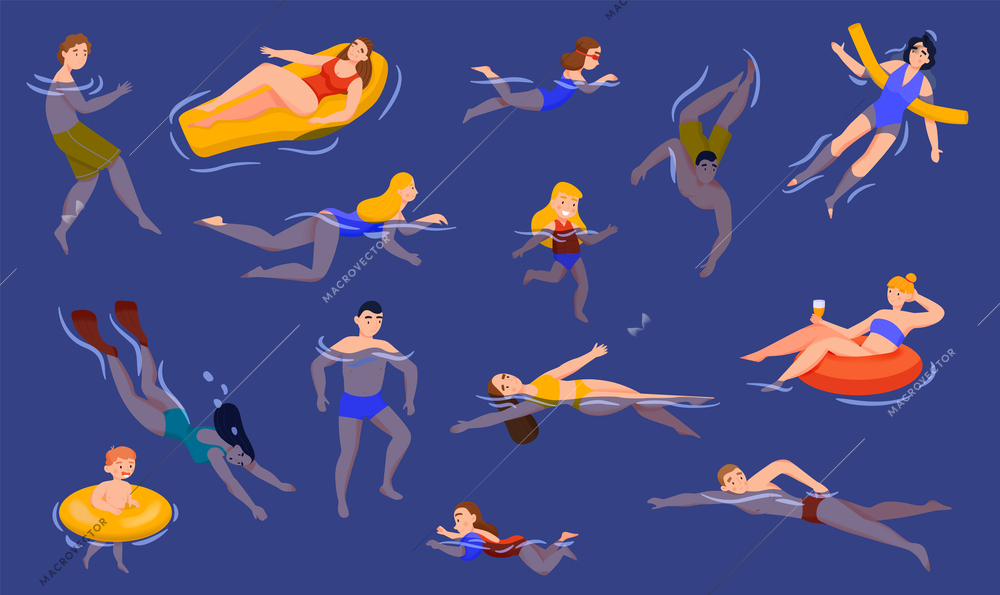 Swimming people set with swimwear flat isolated vector illustration