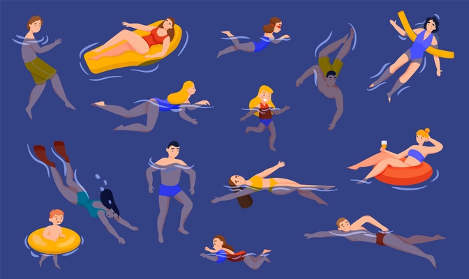 Swimming people set with swimwear flat isolated vector illustration