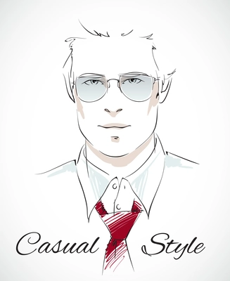 Casual business style. Handsome businessman portrait with glasses tie and unbuttoned shirt isolated vector illustration
