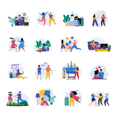 Introvert and extrovert people flat icons of human characters loving noisy parties and spending leisure time at home isolated vector illustration
