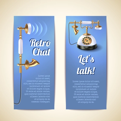 Vintage telephone retro chat vertical banners paper set isolated vector illustration