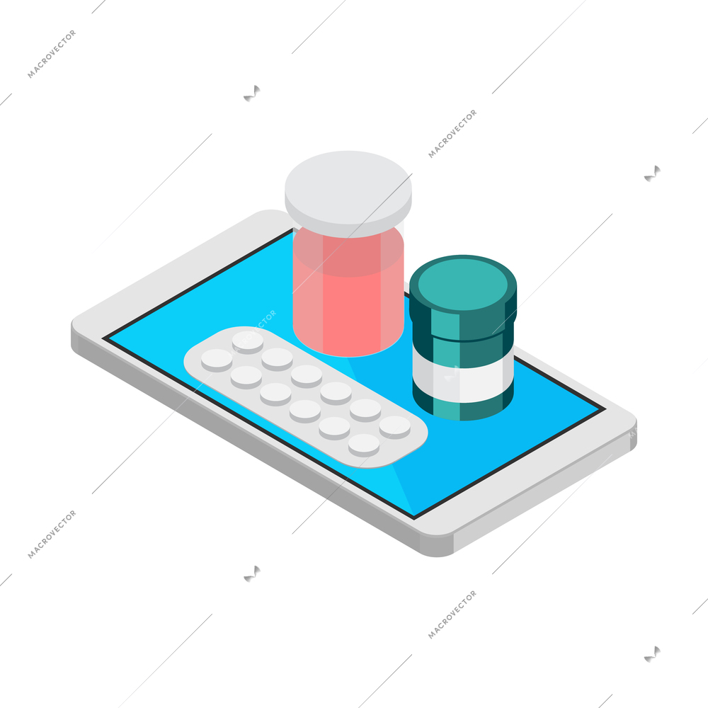 Mobile medicine isometric composition with isolated icons of equipment on blank background vector illustration