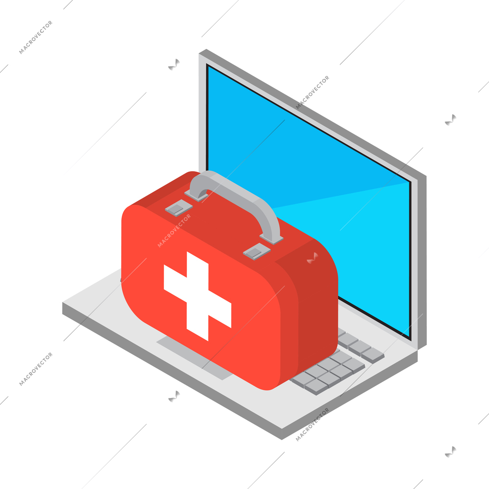 Mobile medicine isometric composition with isolated icons of equipment on blank background vector illustration