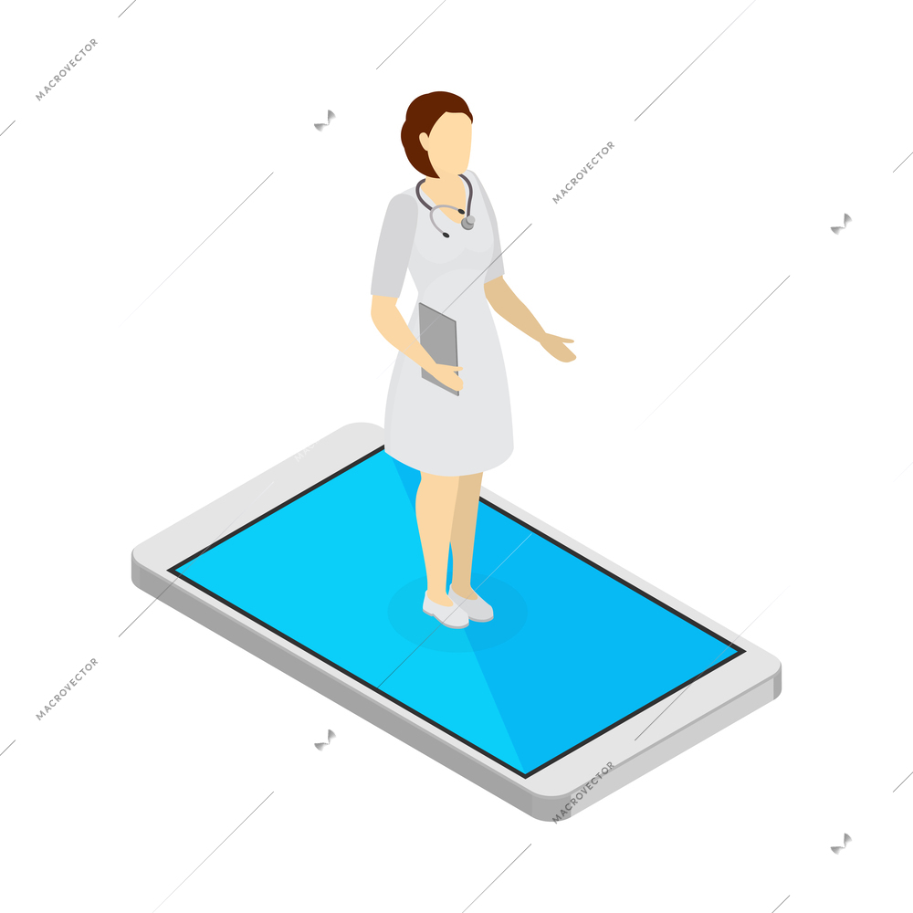 Mobile medicine isometric composition with isolated icons of equipment on blank background vector illustration