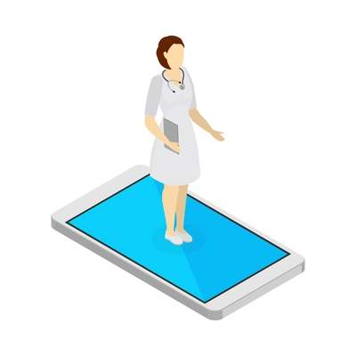 Mobile medicine isometric composition with isolated icons of equipment on blank background vector illustration