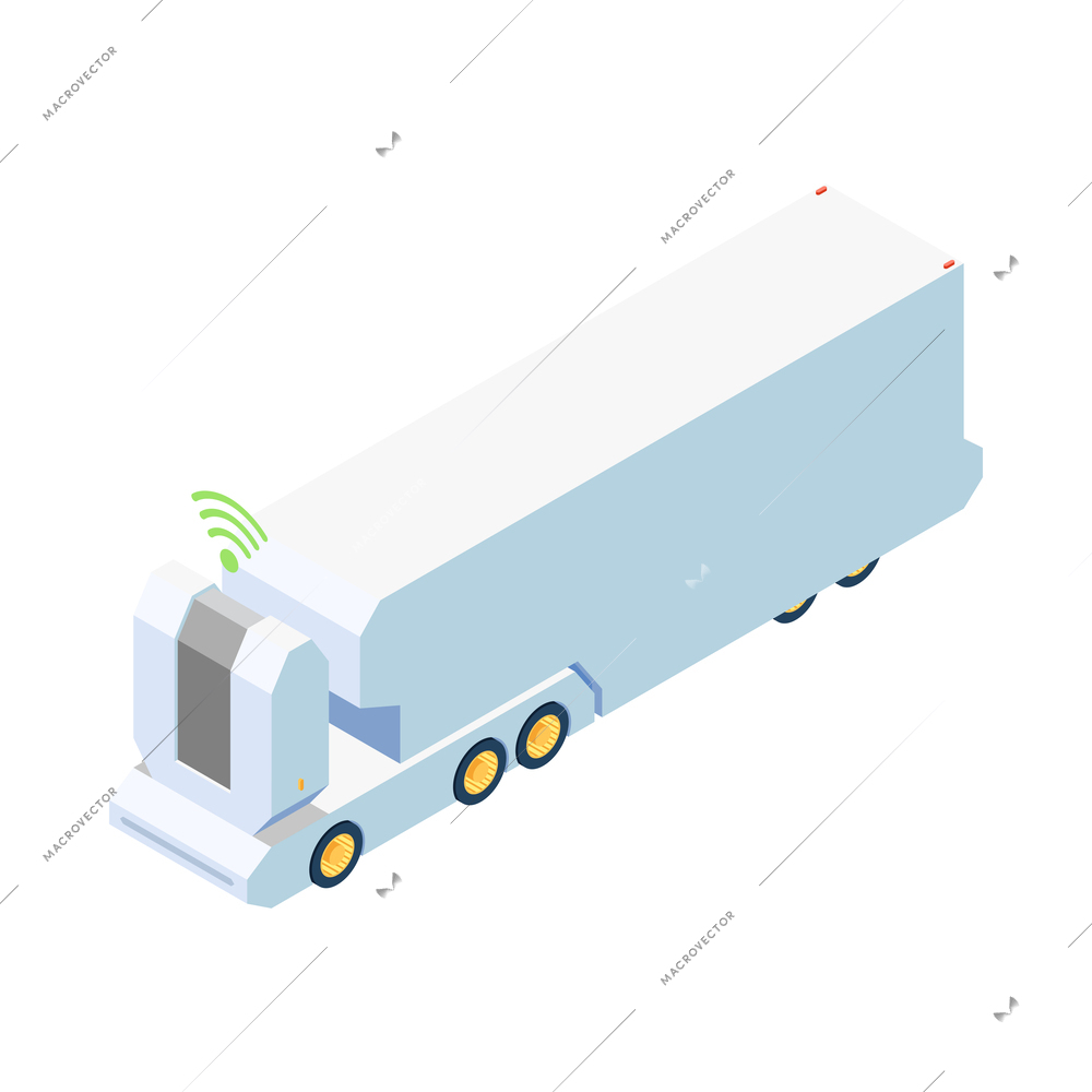 Autonomous car driverless vehicle robotic transport isometric composition with isolated image of futuristic carrier vehicle vector illustration