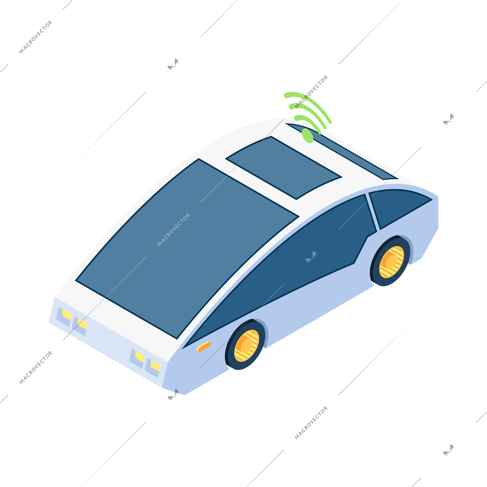 Autonomous car driverless vehicle robotic transport isometric composition with isolated image of futuristic carrier vehicle vector illustration