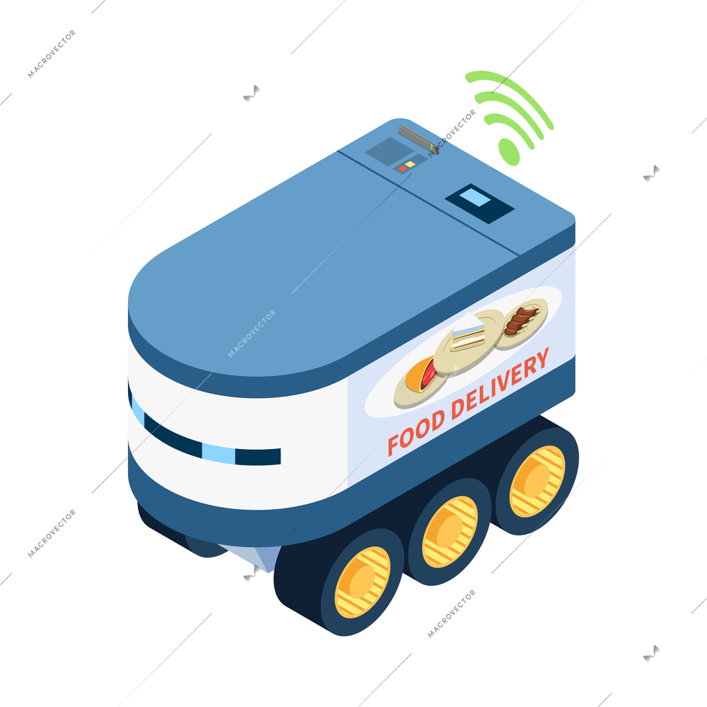 Autonomous car driverless vehicle robotic transport isometric composition with isolated image of futuristic carrier vehicle vector illustration