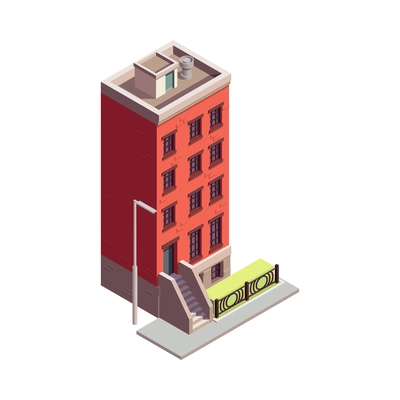 Townhouse building isometric composition with isolated colourful building with multiple storeys and modern architecture design vector illustration