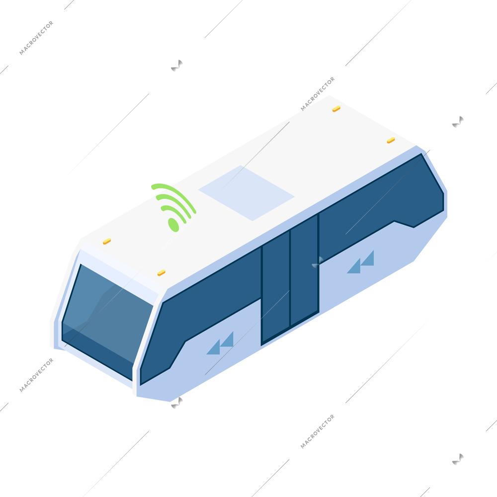 Autonomous car driverless vehicle robotic transport isometric composition with isolated image of futuristic carrier vehicle vector illustration