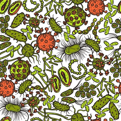 Bacteria micro organism and virus sketch seamless pattern vector illustration