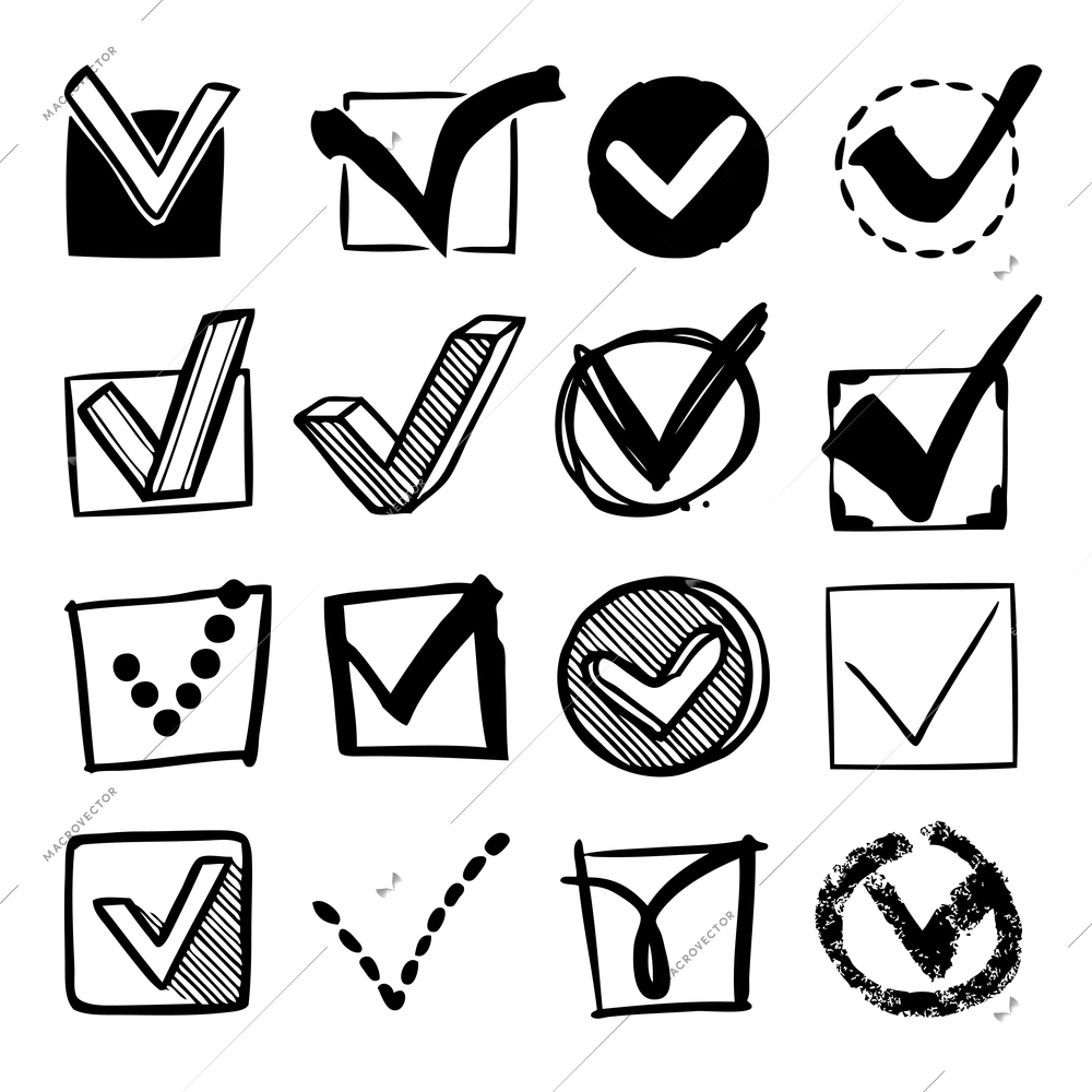 Check boxes with confirm marks checklist decorative sketch icons set isolated vector illustration