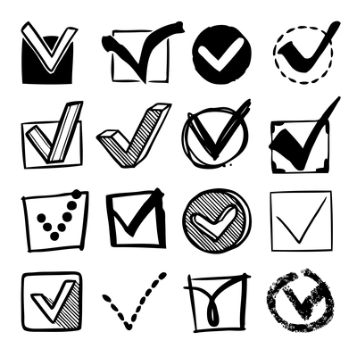 Check boxes with confirm marks checklist decorative sketch icons set isolated vector illustration