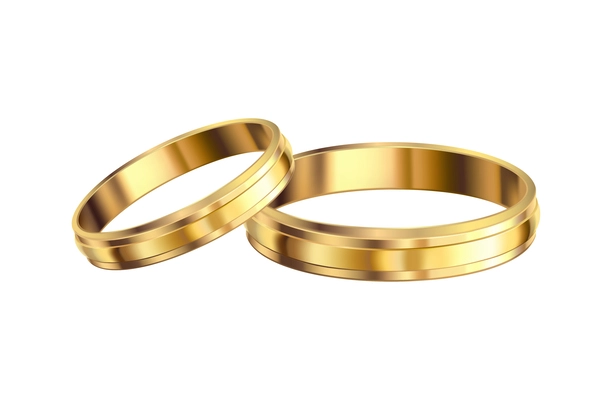 Gold wedding rings composition with realistic isolated noble metal with diamonds and jewelry vector illustration