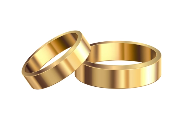 Gold wedding rings composition with realistic isolated noble metal with diamonds and jewelry vector illustration