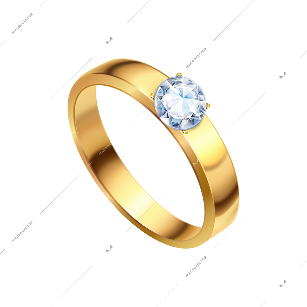 Gold wedding rings composition with realistic isolated noble metal with diamonds and jewelry vector illustration