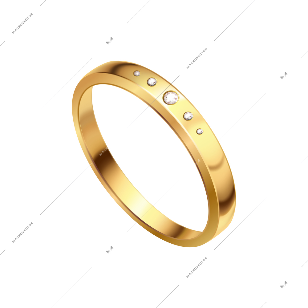 Gold wedding rings composition with realistic isolated noble metal with diamonds and jewelry vector illustration