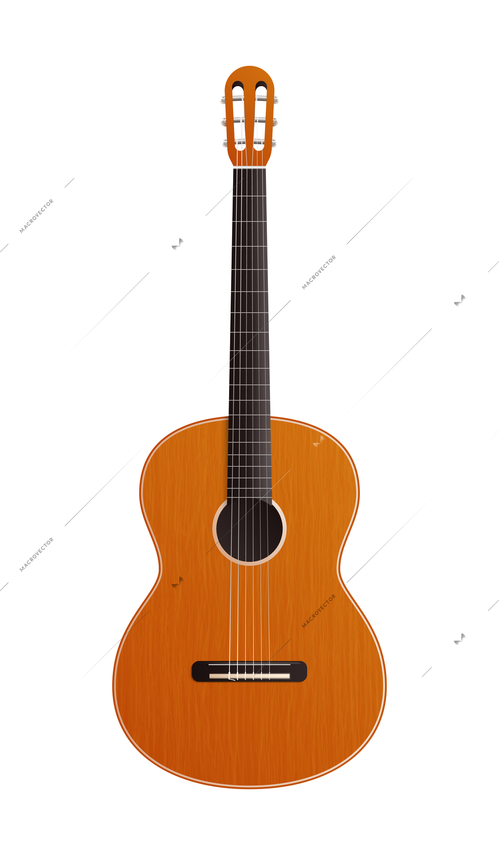 Classic guitar composition with isolated image of acoustic instrument for playing music vector illustration