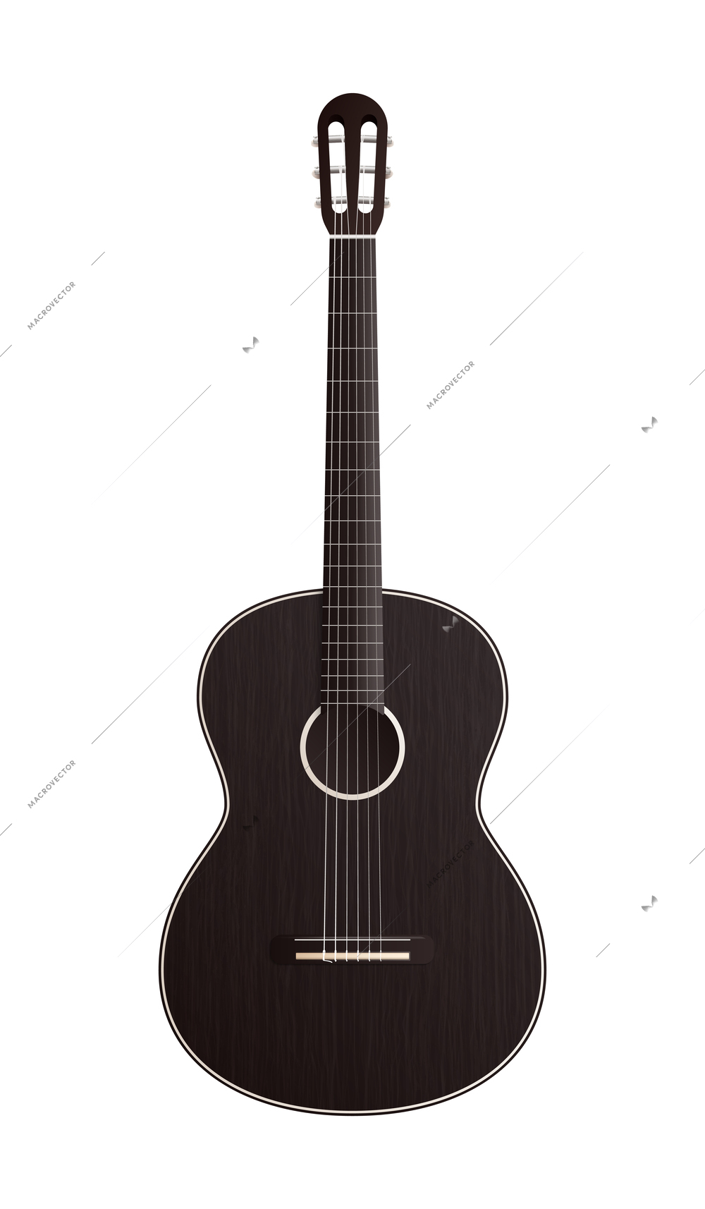 Classic guitar composition with isolated image of acoustic instrument for playing music vector illustration