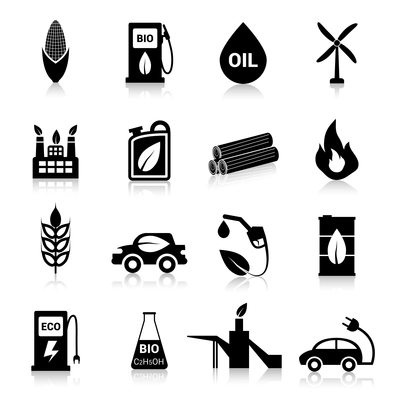 Bio fuel eco battery and energy icons black set isolated vector illustration