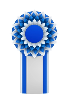 Blue badges rosettes award realistic composition with isolated view of ornate paper badge vector illustration