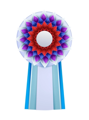 Colorful badges rosettes award realistic composition with isolated view of ornate paper badge vector illustration