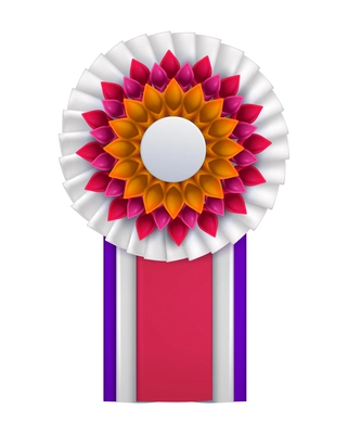 Colorful badges rosettes award realistic composition with isolated view of ornate paper badge vector illustration