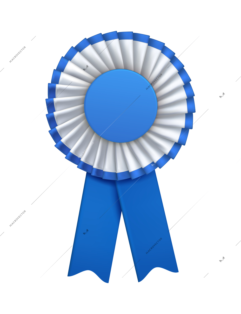 Blue badges rosettes award realistic composition with isolated view of ornate paper badge vector illustration