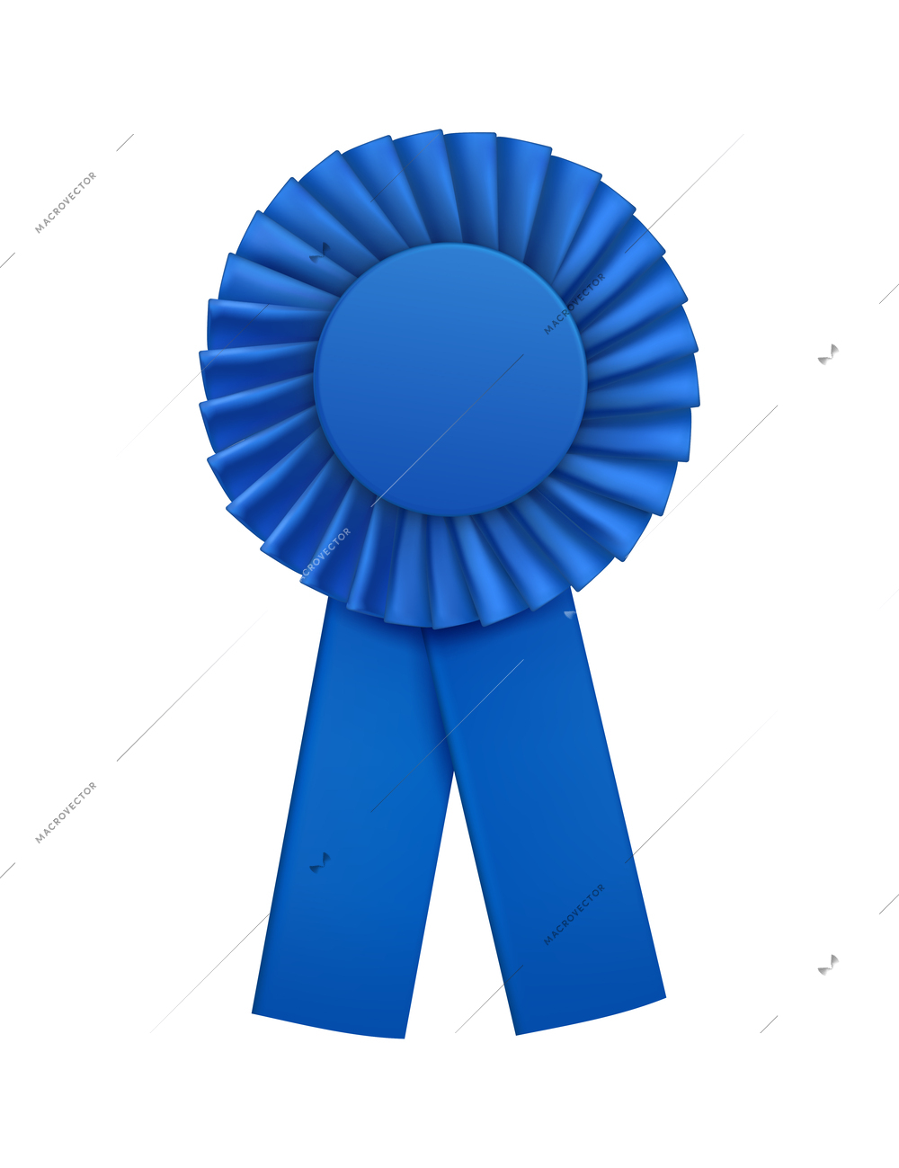 Blue badges rosettes award realistic composition with isolated view of ornate paper badge vector illustration