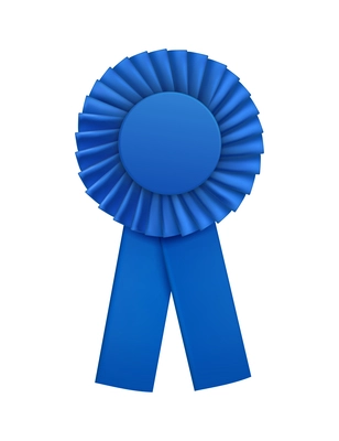 Blue badges rosettes award realistic composition with isolated view of ornate paper badge vector illustration