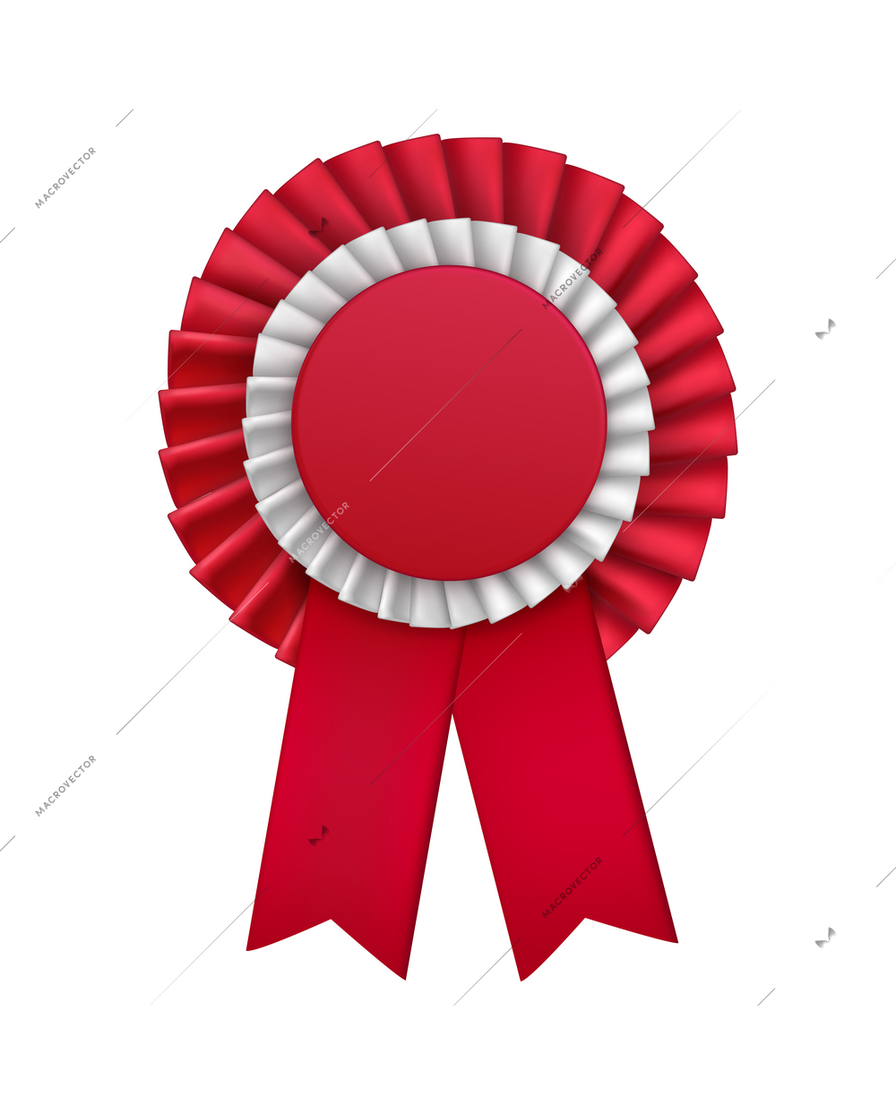 Red badges rosettes award realistic composition with isolated view of ornate paper badge vector illustration