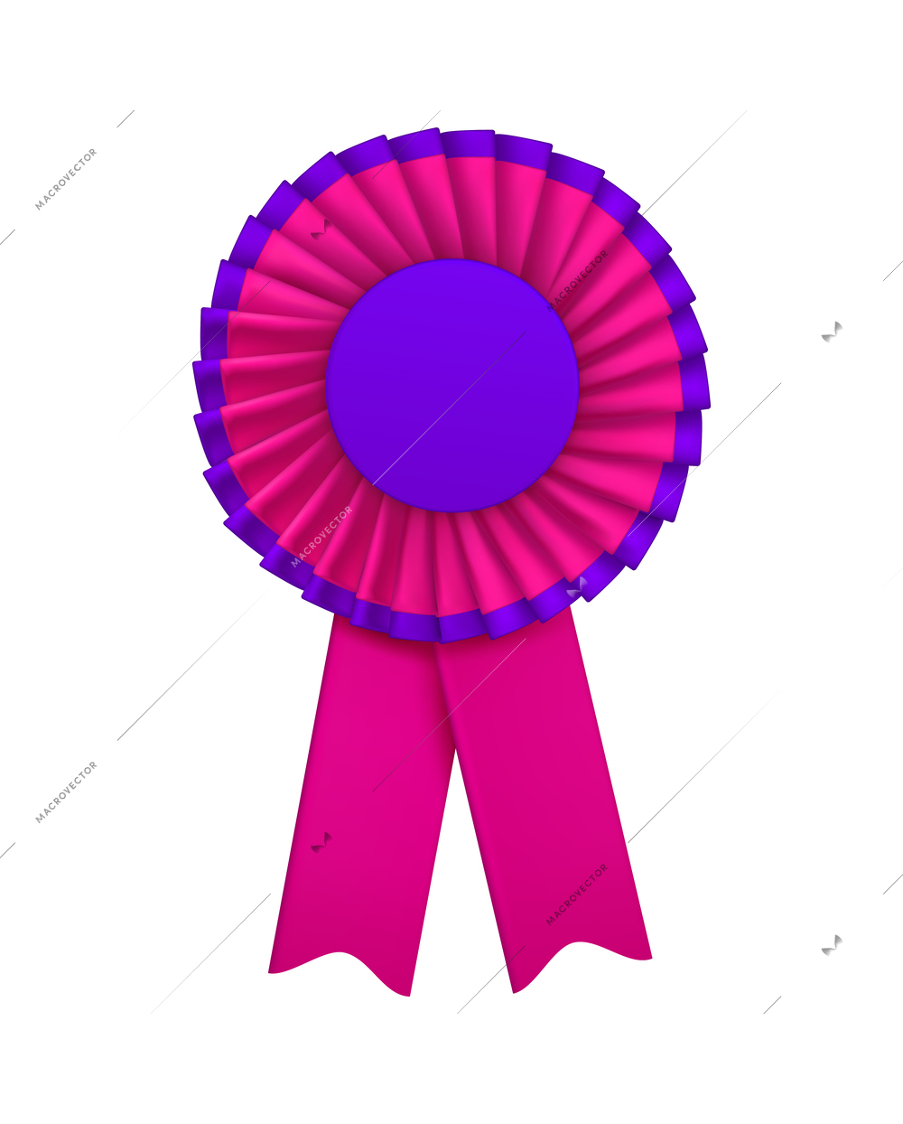 Violet badges rosettes award realistic composition with isolated view of ornate paper badge vector illustration