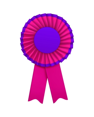 Violet badges rosettes award realistic composition with isolated view of ornate paper badge vector illustration