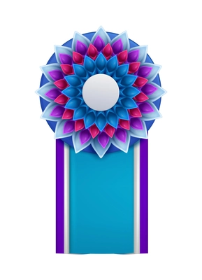 Colorful badges rosettes award realistic composition with isolated view of ornate paper badge vector illustration