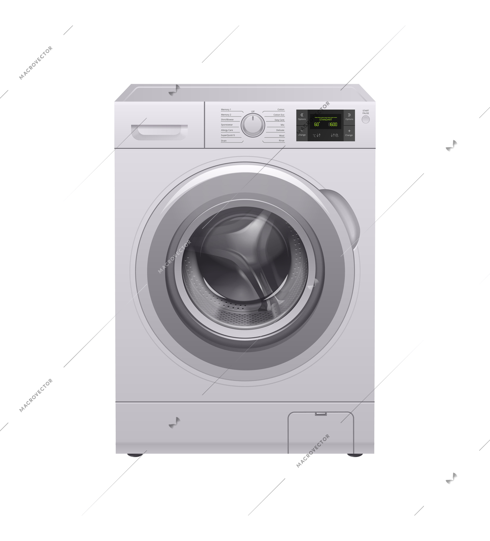 Washing machine realistic composition with isolated image of household appliance on blank background vector illustration