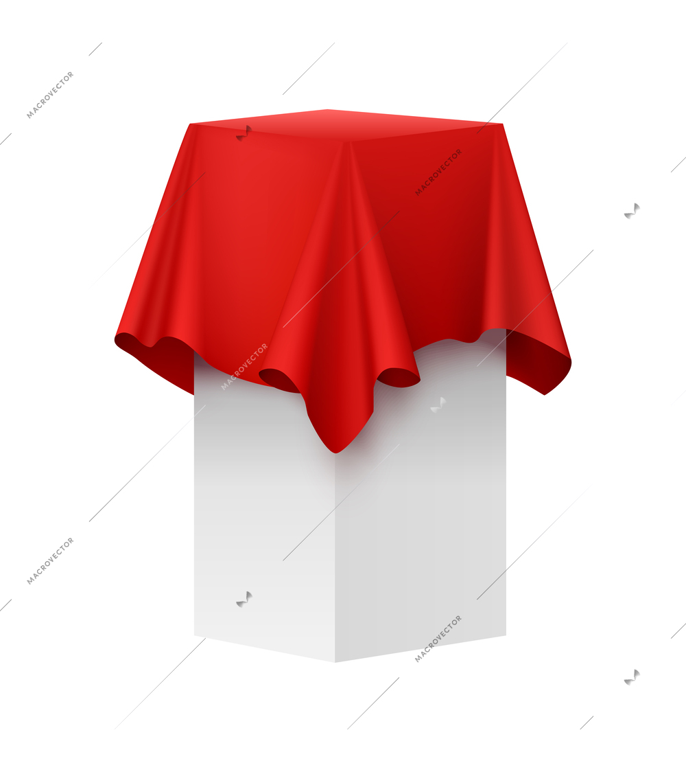 Presentation red silk cloth realistic composition with isolated mockup covered by red cloth vector illustration