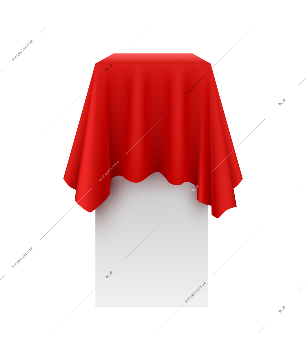 Presentation red silk cloth realistic composition with isolated mockup covered by red cloth vector illustration