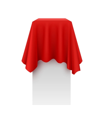 Presentation red silk cloth realistic composition with isolated mockup covered by red cloth vector illustration