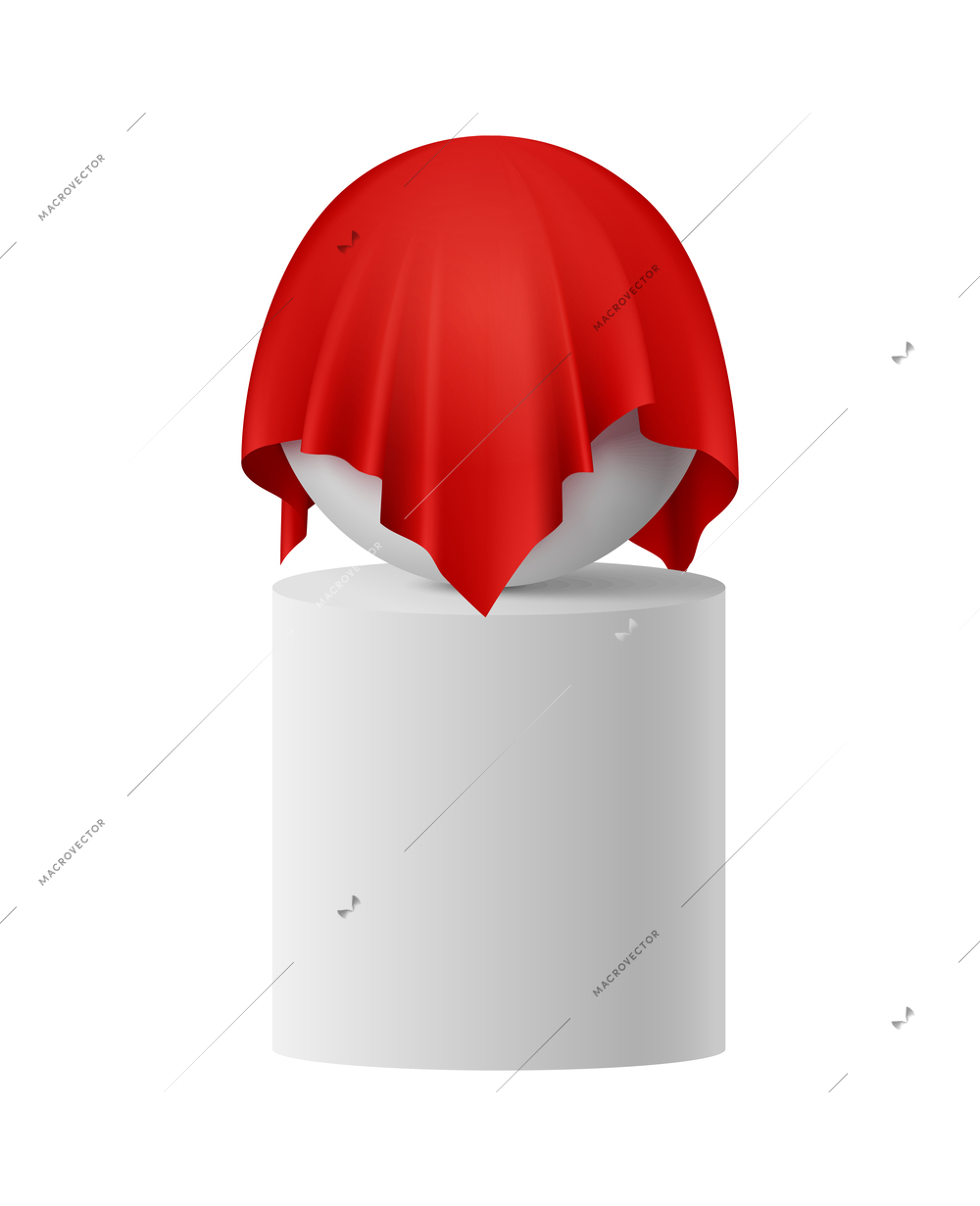 Presentation red silk cloth realistic composition with isolated mockup covered by red cloth vector illustration