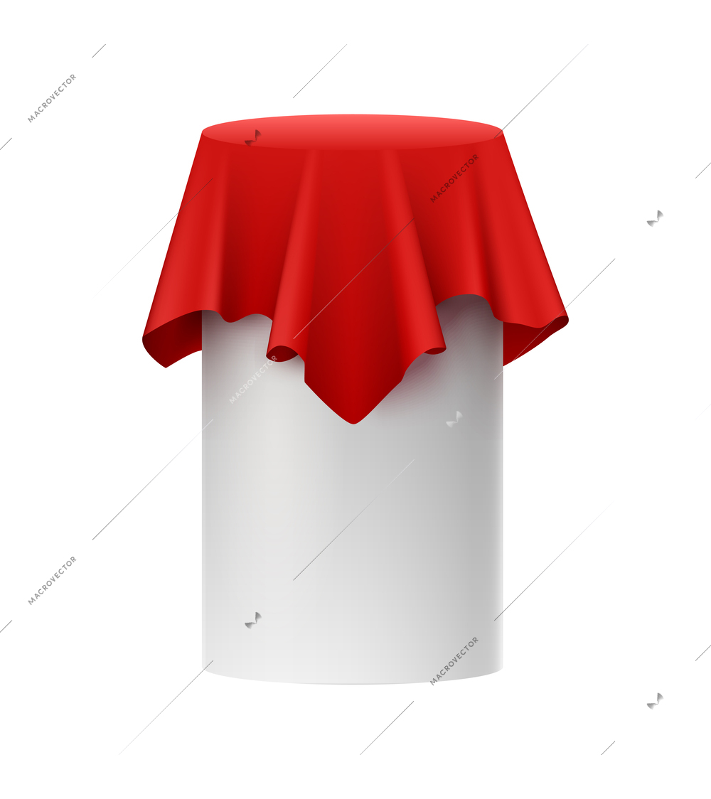 Presentation red silk cloth realistic composition with isolated mockup covered by red cloth vector illustration