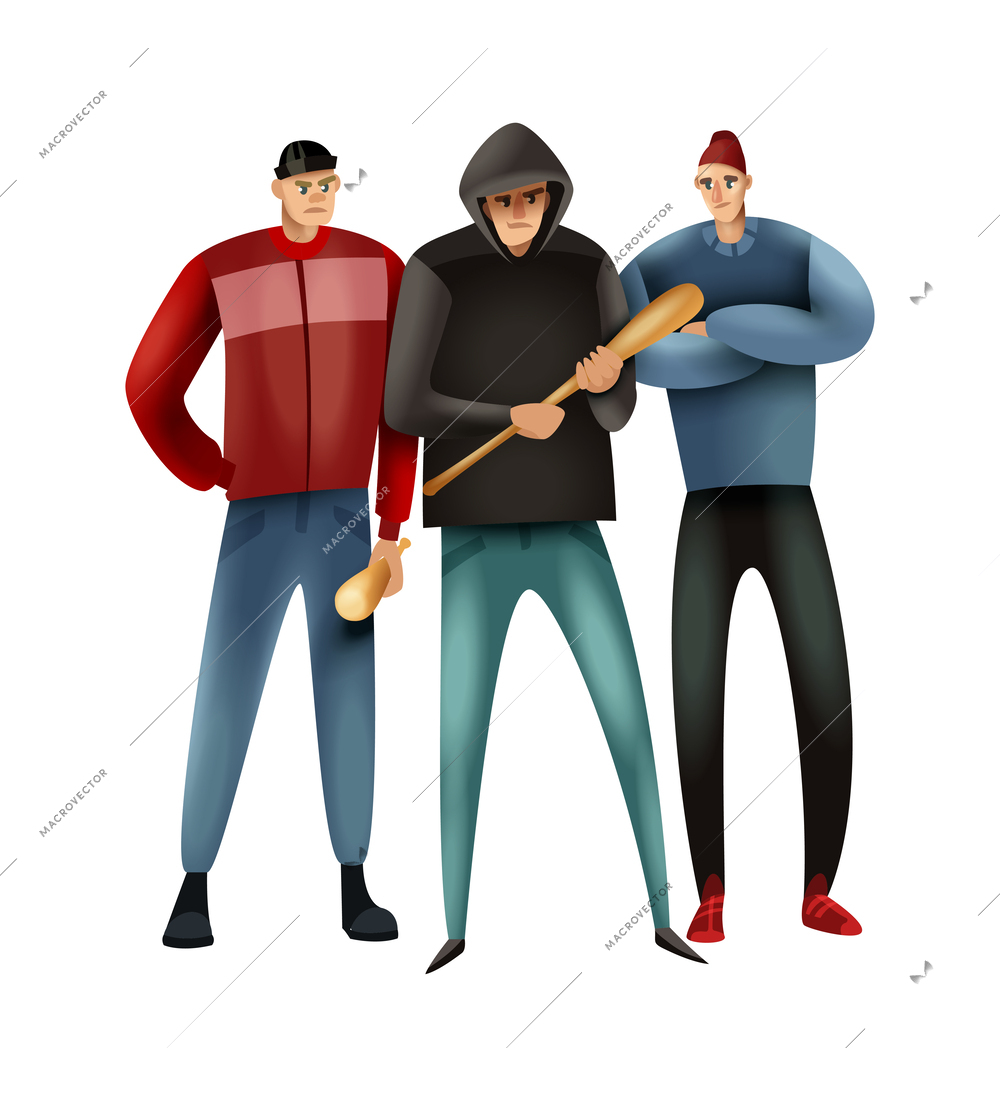 Social crime violence aggression oppression colorful composition with isolated image on blank background vector illustration