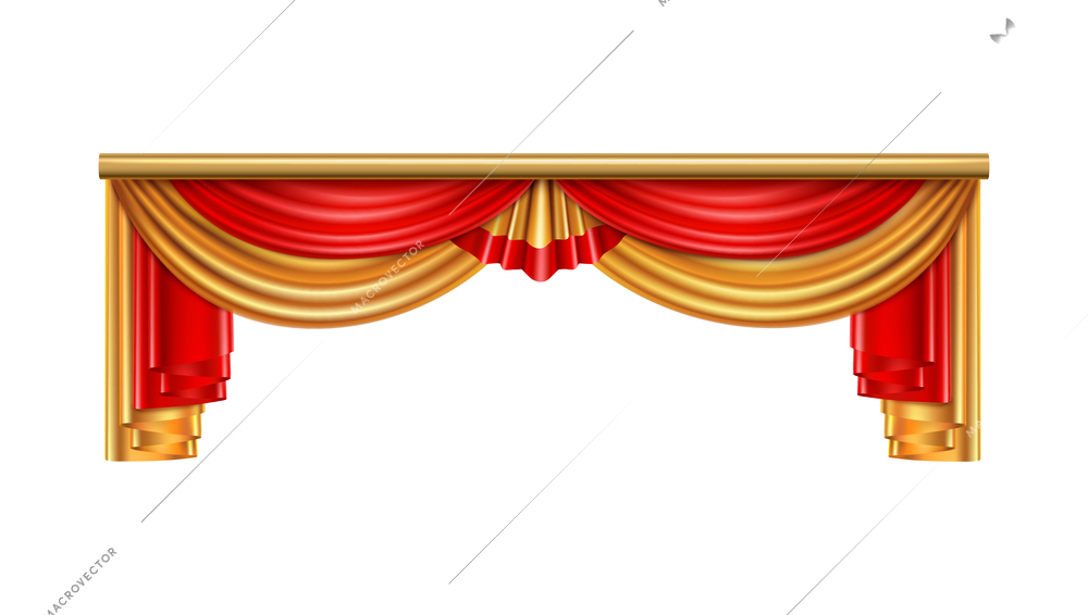 Luxury curtains realistic composition with red and gold colors for theater interior vector illustration