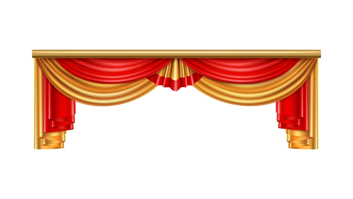 Luxury curtains realistic composition with red and gold colors for theater interior vector illustration