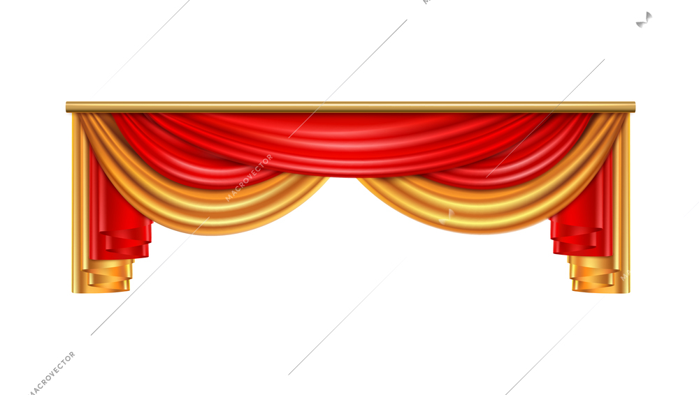 Luxury curtains realistic composition with red and gold colors for theater interior vector illustration