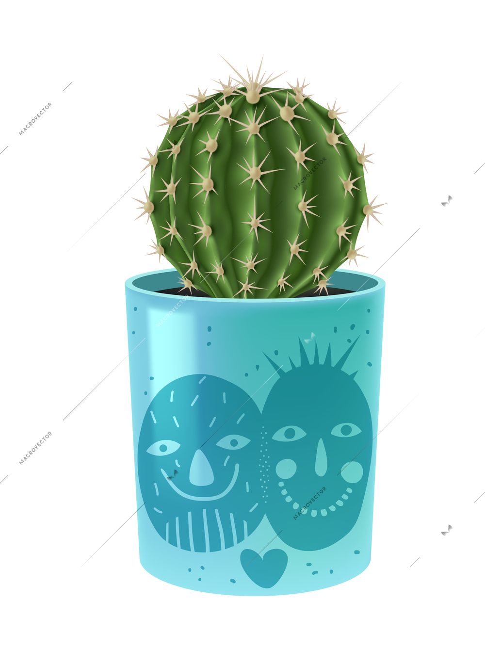 Blooming cacti realistic composition with cactus flower popular houseplant in colorful decorative pot vector illustration