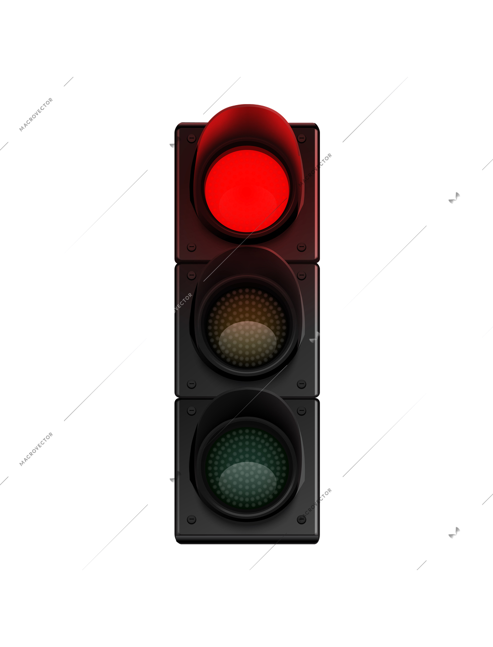 Traffic lights realistic composition with traffic light icon with glowing light on blank background vector illustration