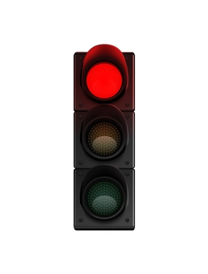 Traffic lights realistic composition with traffic light icon with glowing light on blank background vector illustration